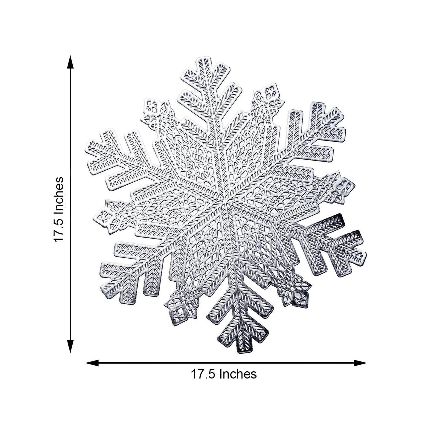 Silver metallic snowflake placemat, perfect for winter table settings.