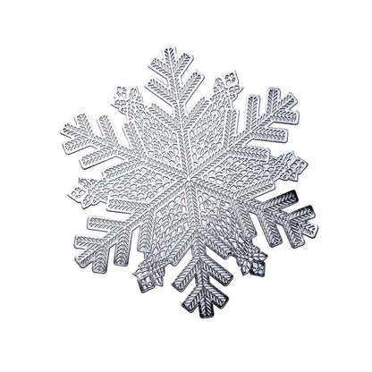Silver metallic snowflake vinyl placemat for winter table settings.