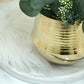 Gold textured round ceramic flower pot with greenery.