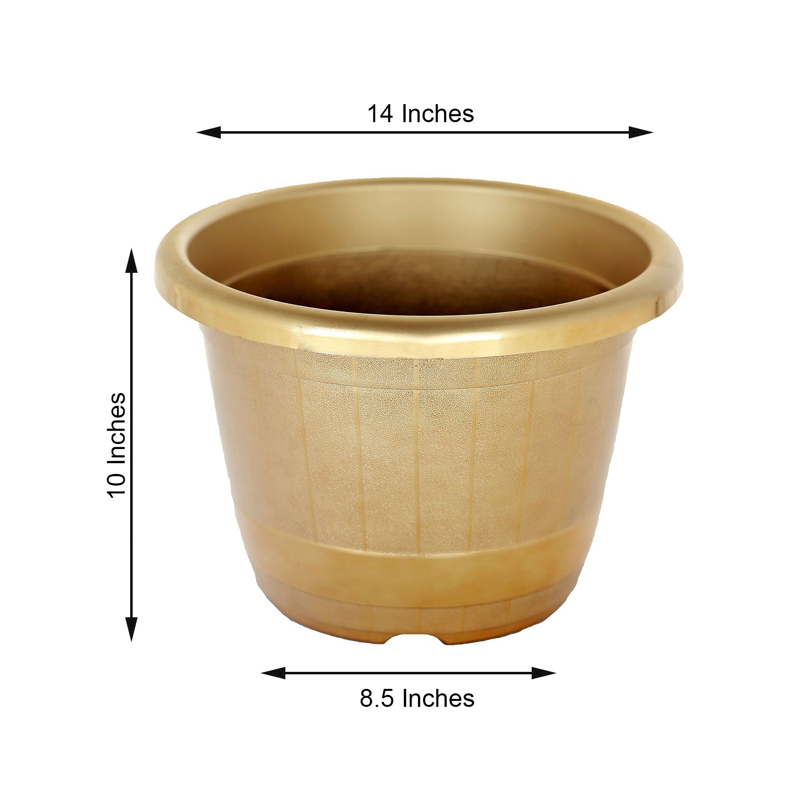 Shiny Rimmed 14 Inch Gold Large Barrel Planter Pot