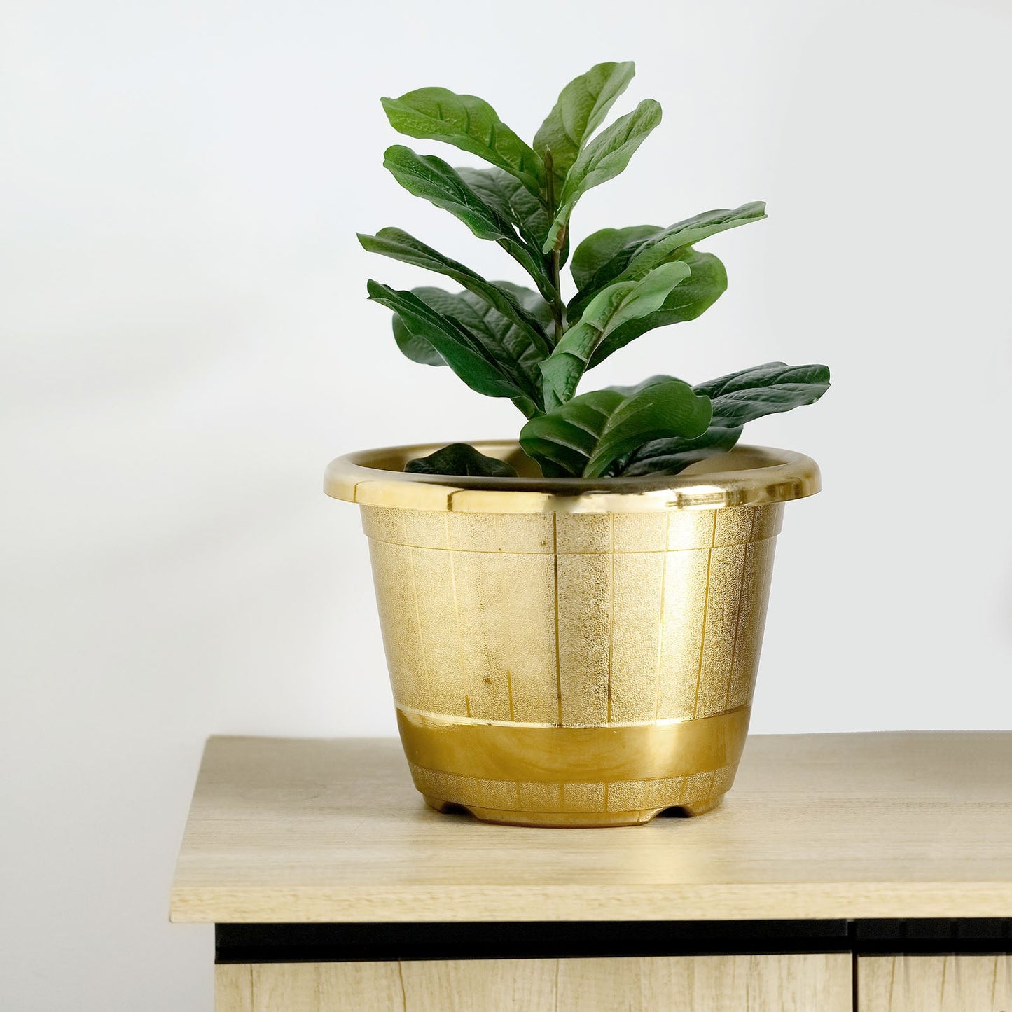 Gold 14 Inch Large Barrel Planter Pot with Shiny Rim