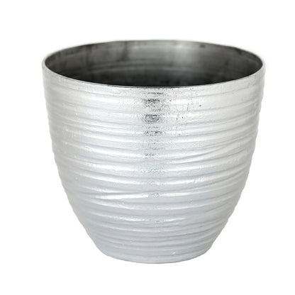 Metallic silver textured large indoor flower pot.
