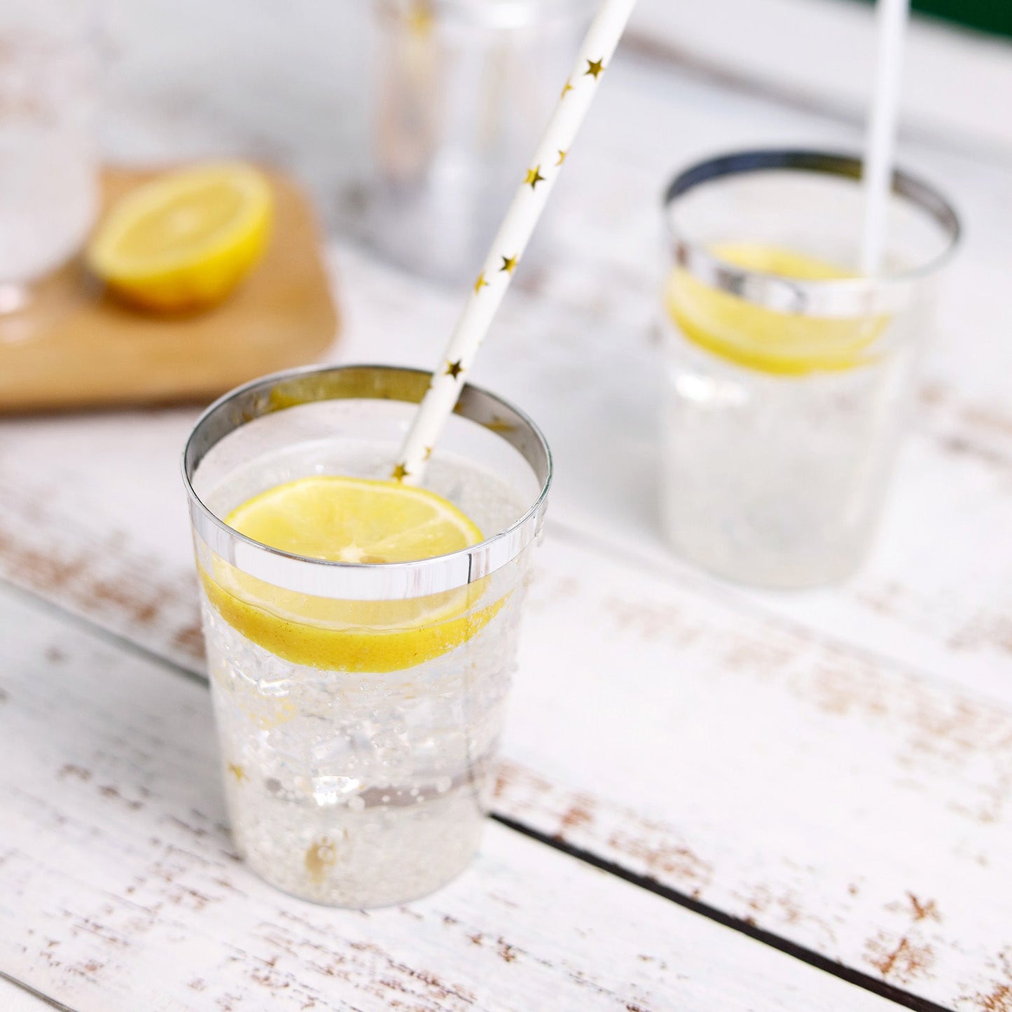 Disposable Cups 10oz 25 Pack Silver Rimmed