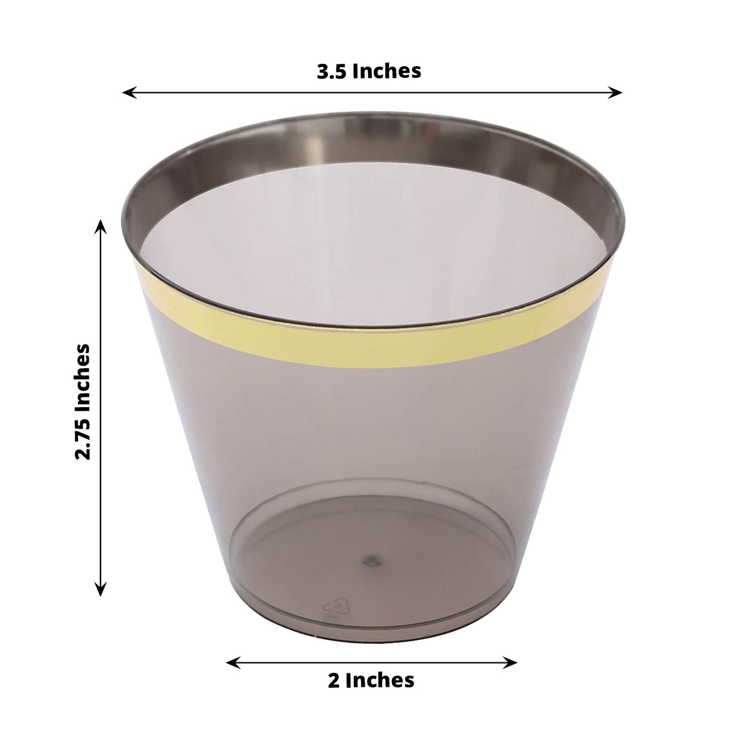 25 Pack | 9oz Crystal Black Gold Rimmed Short Plastic Party Cups