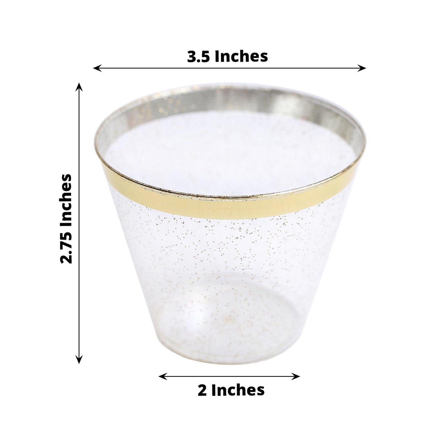 25 Pack | 9oz Clear Gold Glittered Crystal Collection Plastic Tumblers, Disposable Cocktail Cups