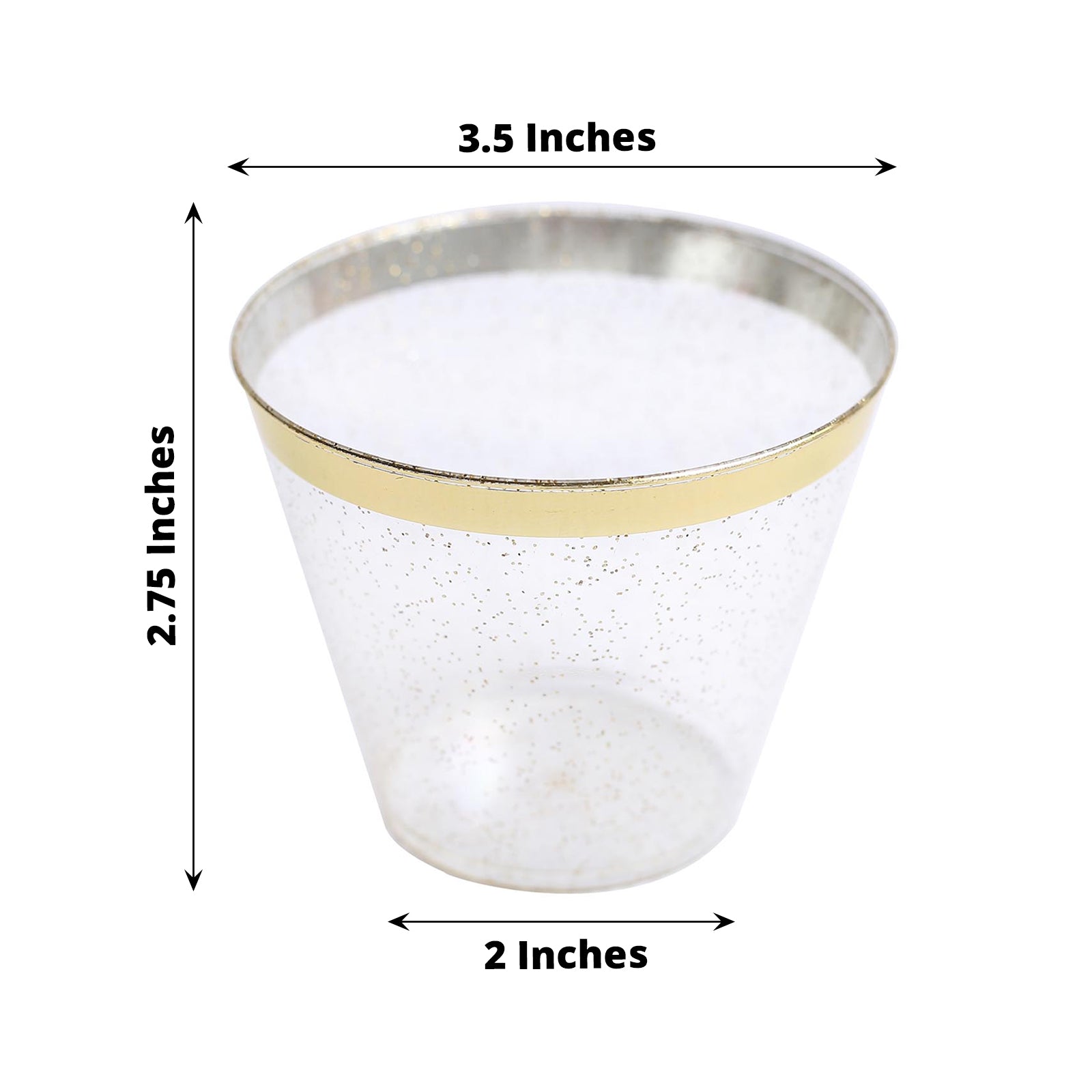 25 Pack | 9oz Clear Gold Glittered Crystal Collection Plastic Tumblers, Disposable Cocktail Cups