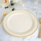 Set Of 10 Disposable Plastic Ivory 10 Inch Dinner Plates With Tres Chic Gold Rim