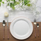 10 Pack 10" Très Chic Rose Gold Rim White Plastic Dinner Plates, Disposable Party Plates