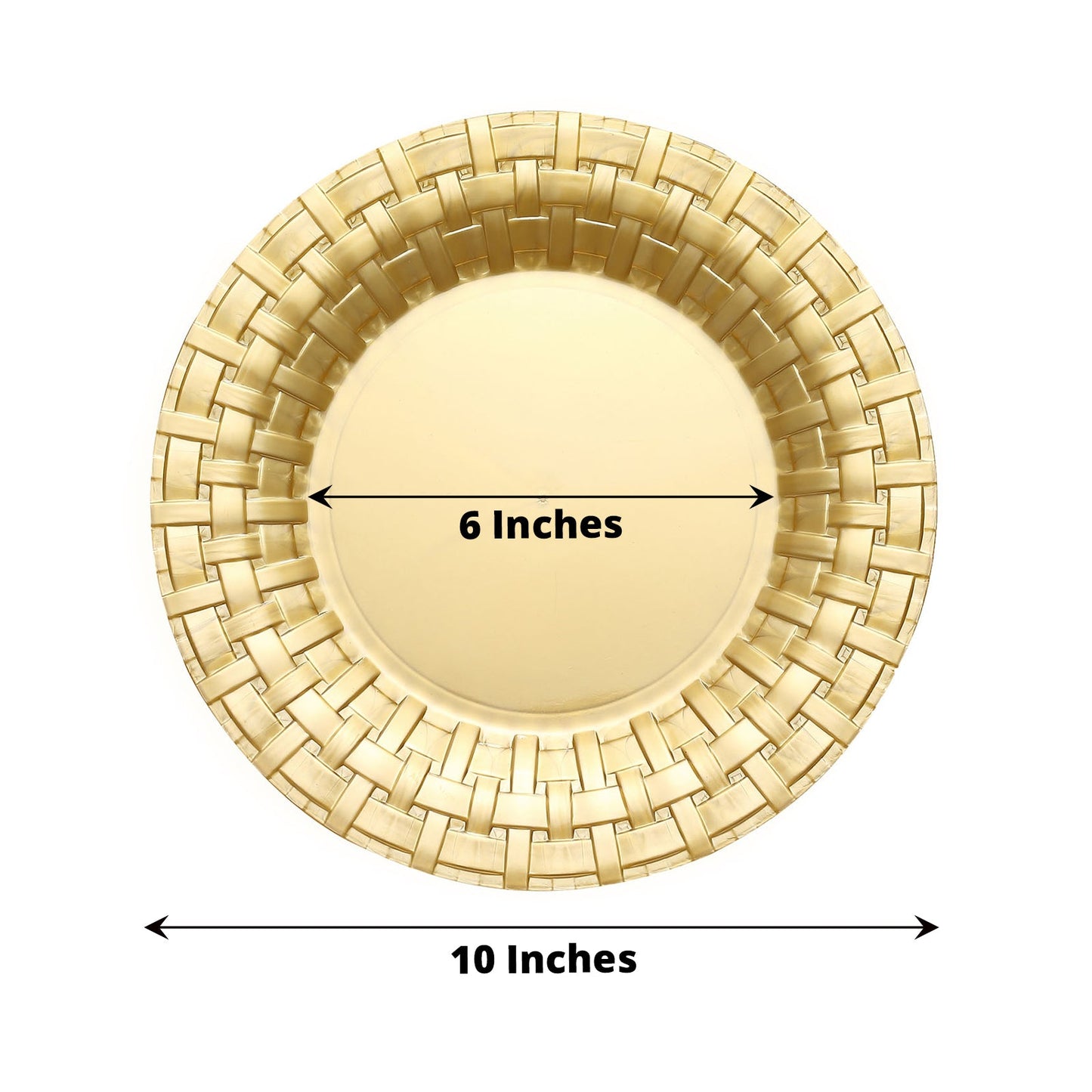 10 Inch Gold Round Dinner Plates With Basketweave Rim 10 Pack