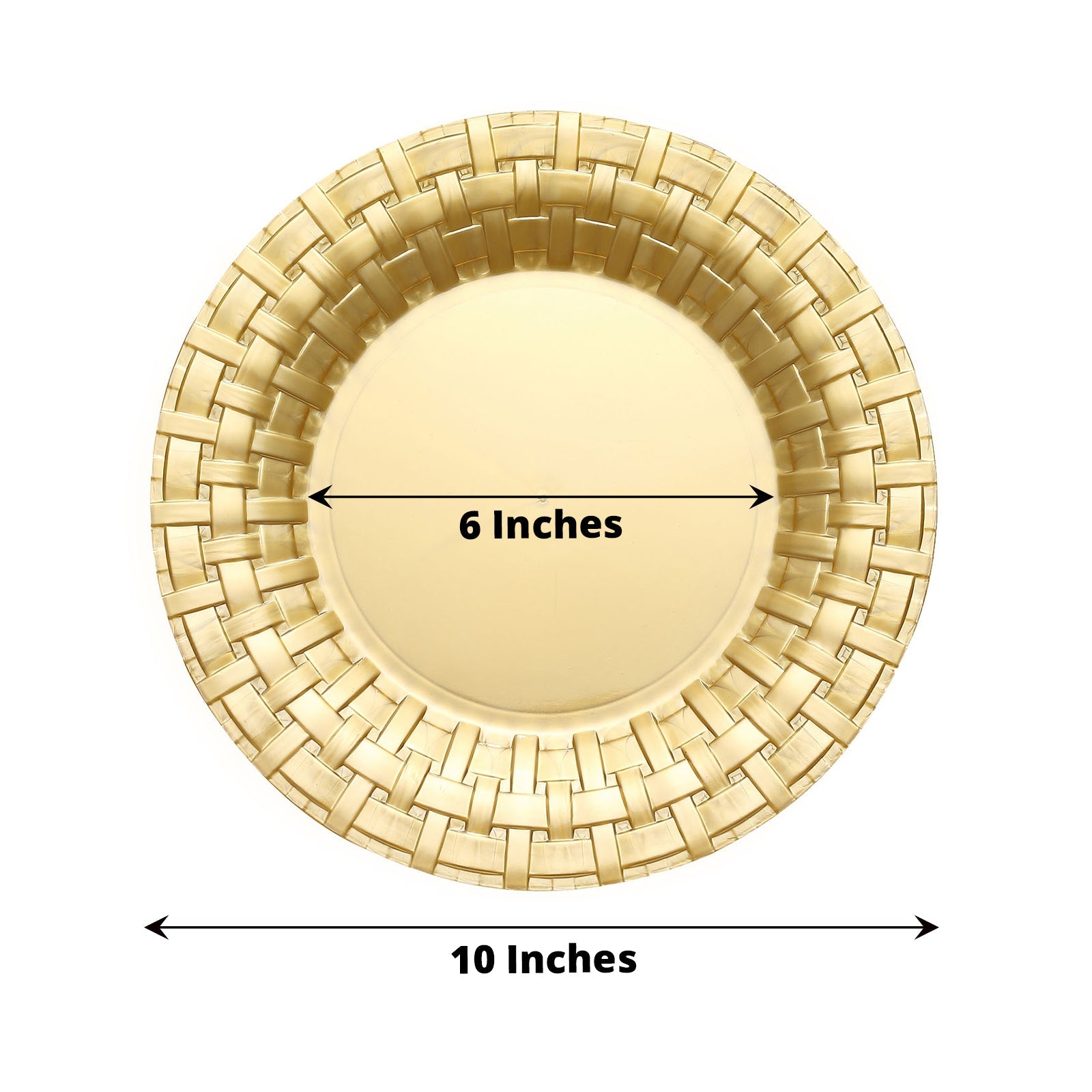 10 Inch Gold Round Dinner Plates With Basketweave Rim 10 Pack