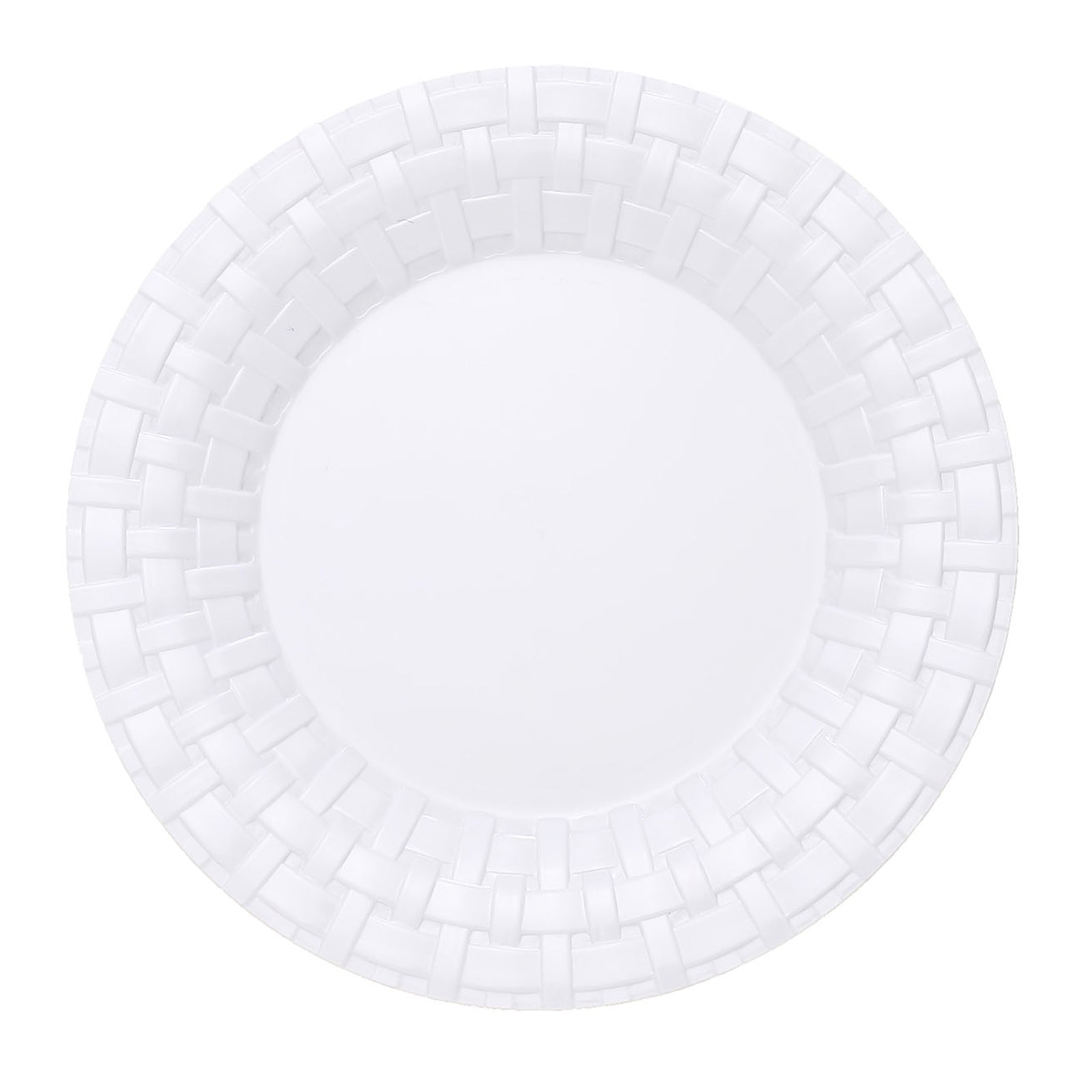 10 Inch Hard Plastic White Dinner Plates With Basketweave Rim#whtbkgd