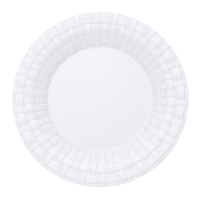 10 Inch Hard Plastic White Dinner Plates With Basketweave Rim#whtbkgd