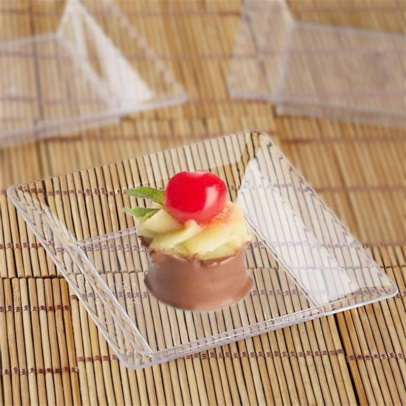 12 Pack Of 4 Inch Clear Mini Square Plastic Disposable Dessert Plates