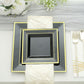 10 Pack of Square Black Plastic Dessert Plates Gold Trim 7 Inch