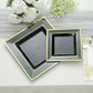 10 Pack | 7" Gold Trim Black Square Plastic Salad Dessert Plates