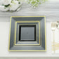 10 Pack Square Black 7 Inch Plastic Dessert Plates Gold Trim
