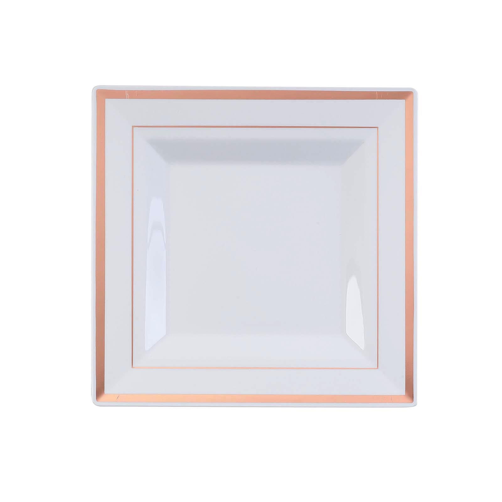 10 Pack - 7inch Rose Gold Trim White Square Plastic Salad Dessert Plates