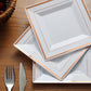10 Pack - 7inch Rose Gold Trim White Square Plastic Salad Dessert Plates