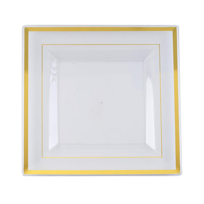 10 Pack - 10inch Gold Trim Clear Square Plastic Disposable Dinner Plates#whtbkgd