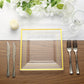 10 Pack - 10inch Gold Trim Clear Square Plastic Disposable Dinner Plates