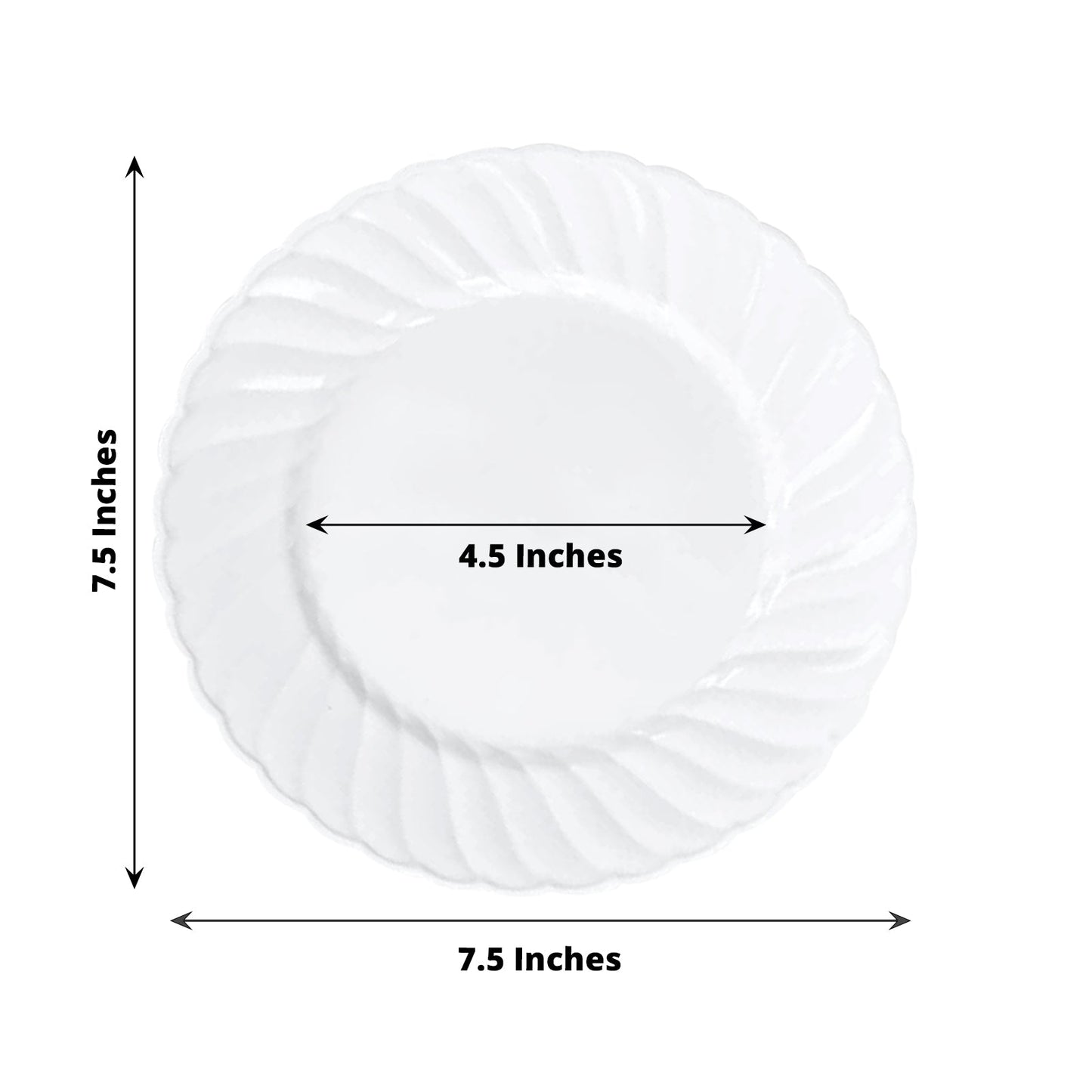 12 Pack | 7.5inch White Flair Rim Plastic Dessert Appetizer Plates, Round Disposable Salad Plates