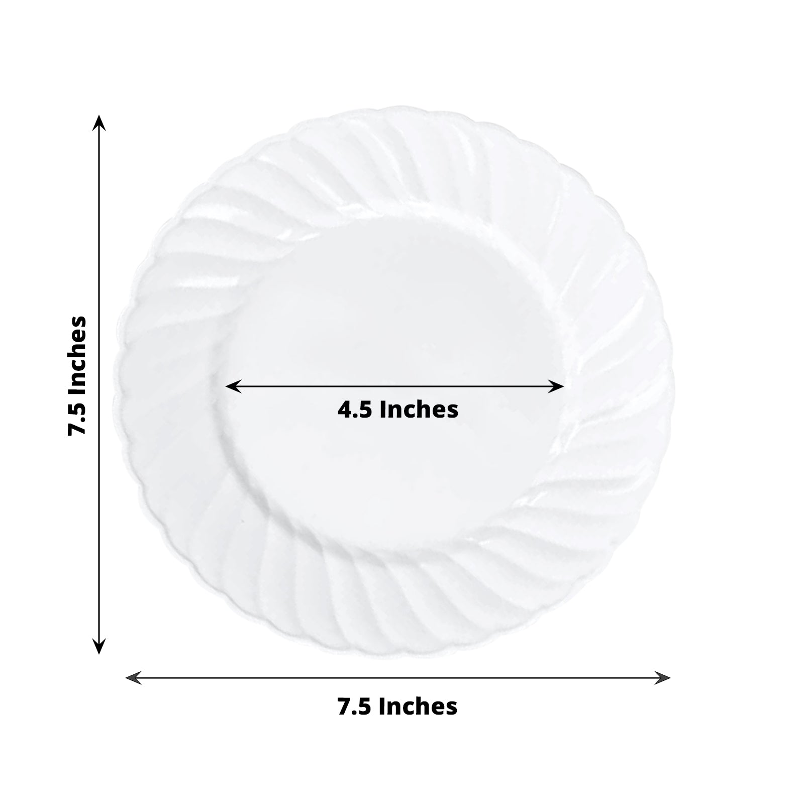 12 Pack | 7.5inch White Flair Rim Plastic Dessert Appetizer Plates, Round Disposable Salad Plates
