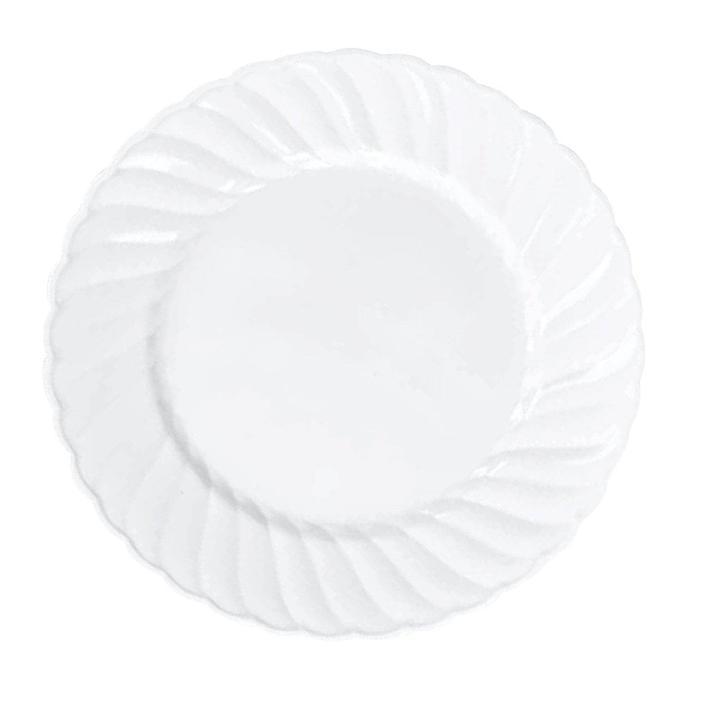12 Pack | 7.5inch White Flair Rim Plastic Dessert Appetizer Plates, Round Disposable Salad Plates#whtbkgd