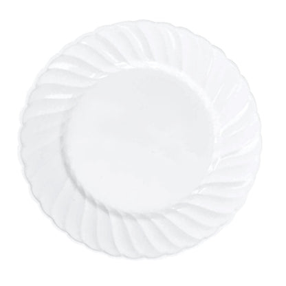 12 Pack | 7.5inch White Flair Rim Plastic Dessert Appetizer Plates, Round Disposable Salad Plates#whtbkgd