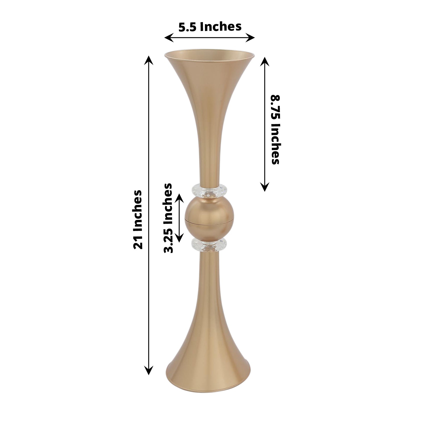 Pack Of 2 Crystal Gold Plastic Trumpet Vases 27 Inch