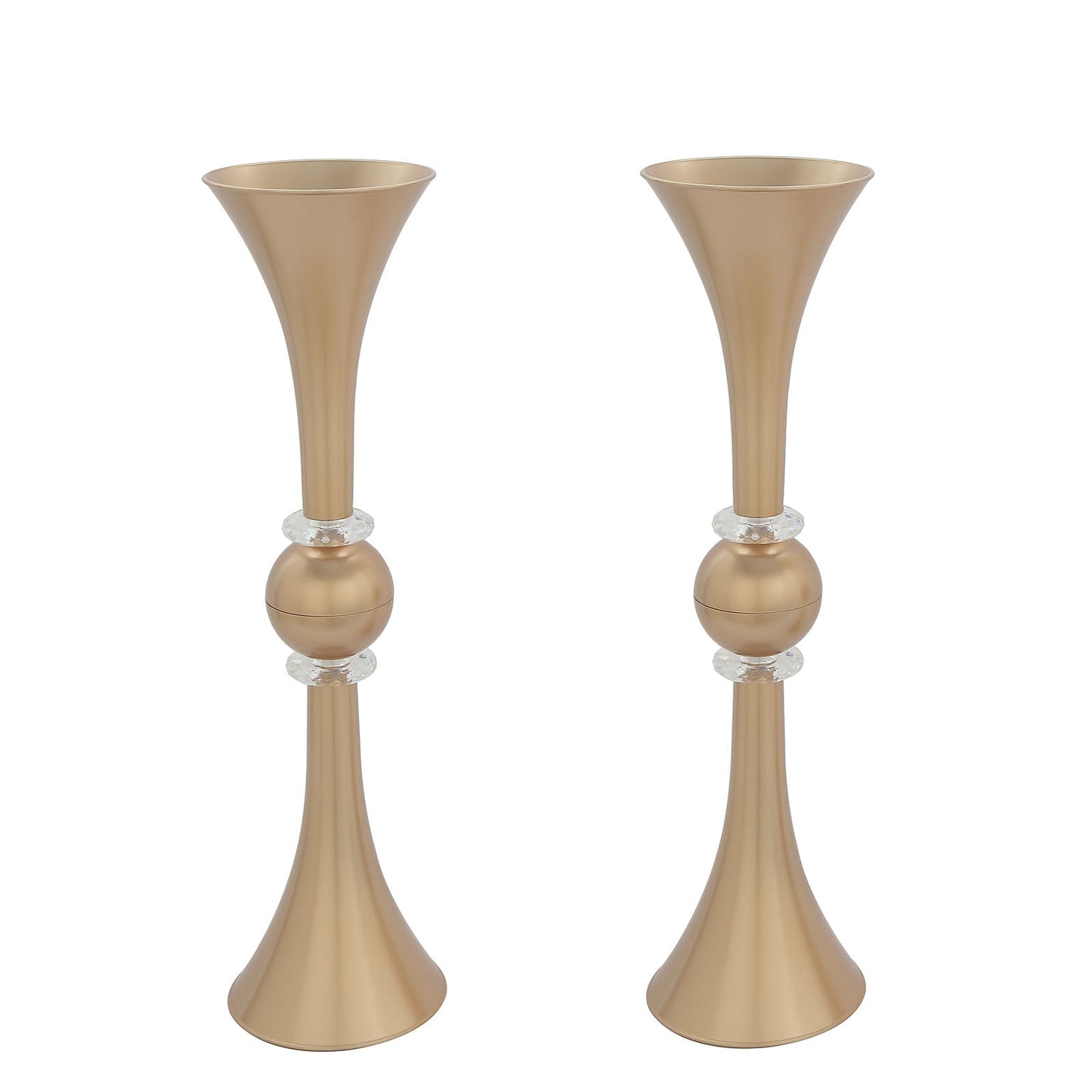 2 Pack Plastic Trumpet Gold Crystal Vases 27 Inch#whtbkgd