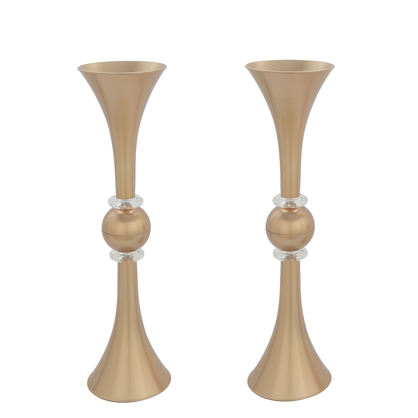 2 Pack Plastic Trumpet Gold Crystal Vases 27 Inch#whtbkgd