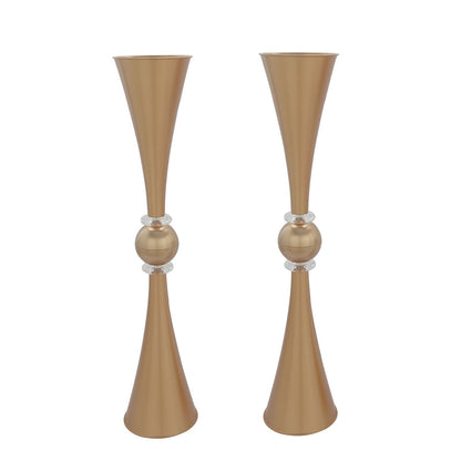 Reversible Trumpet Crystal 27 Inch Gold Plastic Vases 2 Pack#whtbkgd