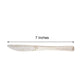 Clear gold glittered plastic knife utensil, 7 inches long.