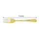 7" metallic gold heavy duty plastic fork for parties and events.