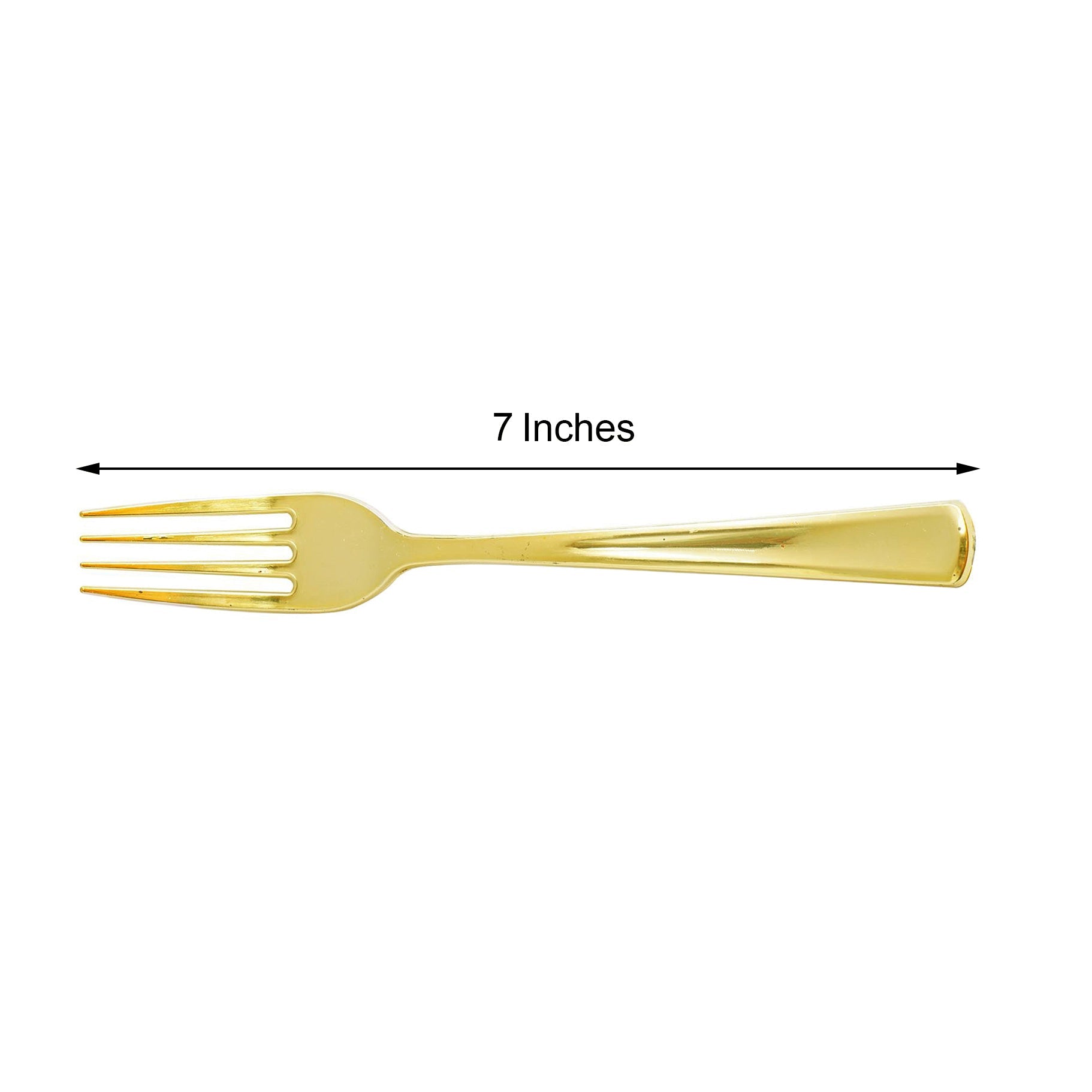 7" metallic gold heavy duty plastic fork for parties and events.