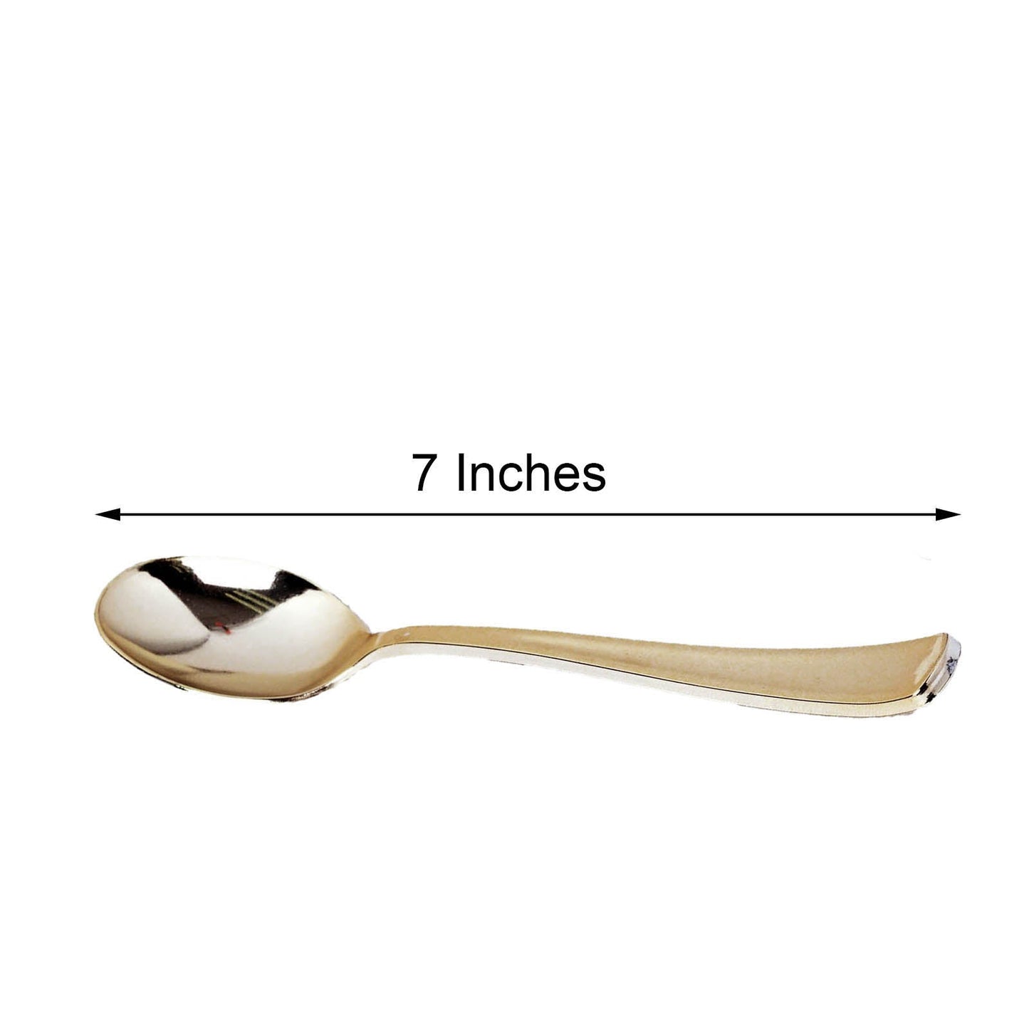7" metallic gold heavy duty plastic spoon, perfect for parties and events.