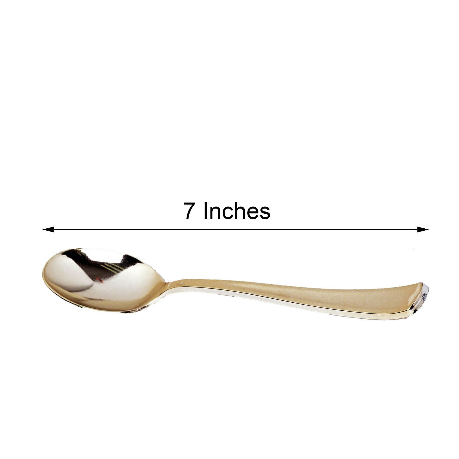 7" metallic gold heavy duty plastic spoon, perfect for parties and events.