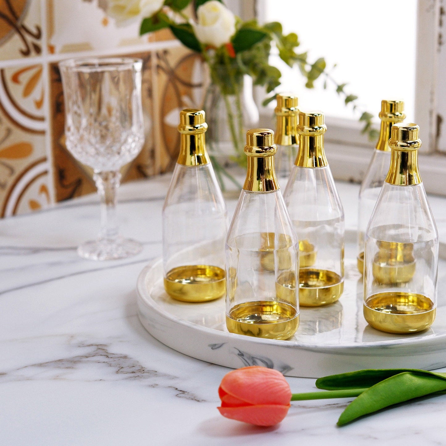 Metallic Gold Mini Champagne Bottle 6 Inch Party Favor Candy Treat Favor Gift Container 