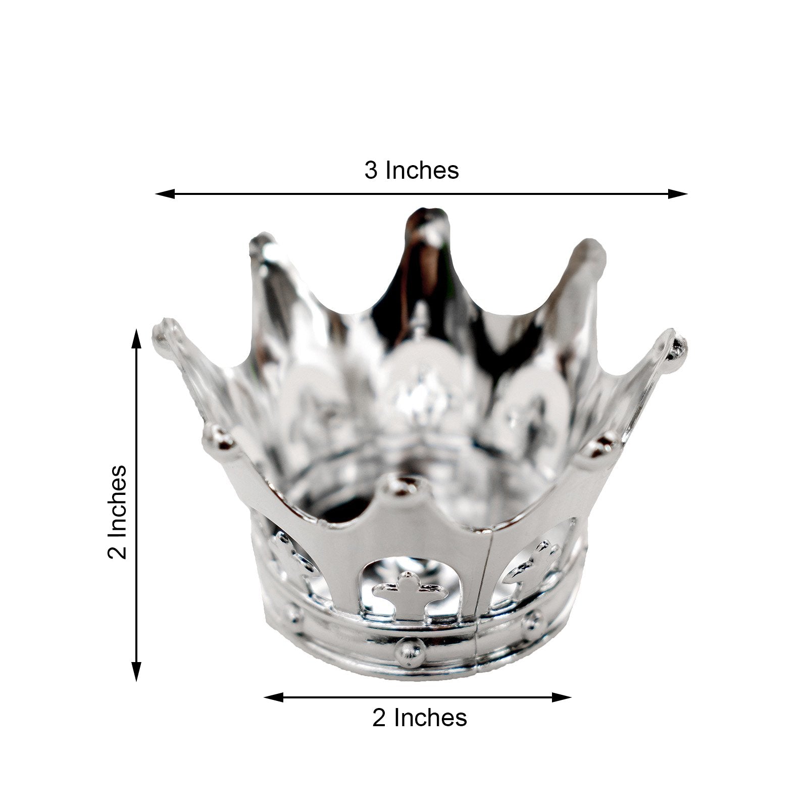 Silver fillable mini crown party favor candy container, 3 inches.
