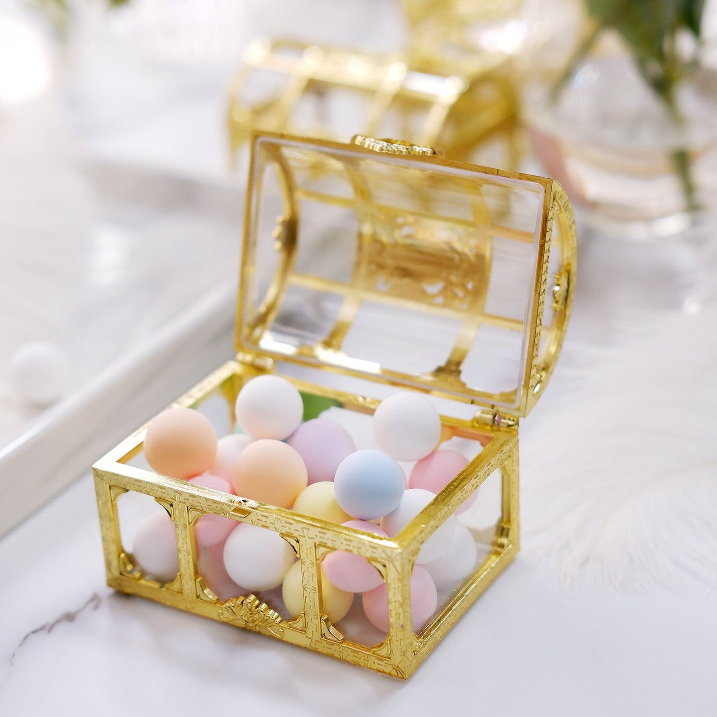 12 Pack | Gold Treasure Chest Party Favor Candy Boxes, Treat Gift Box - 3.5"