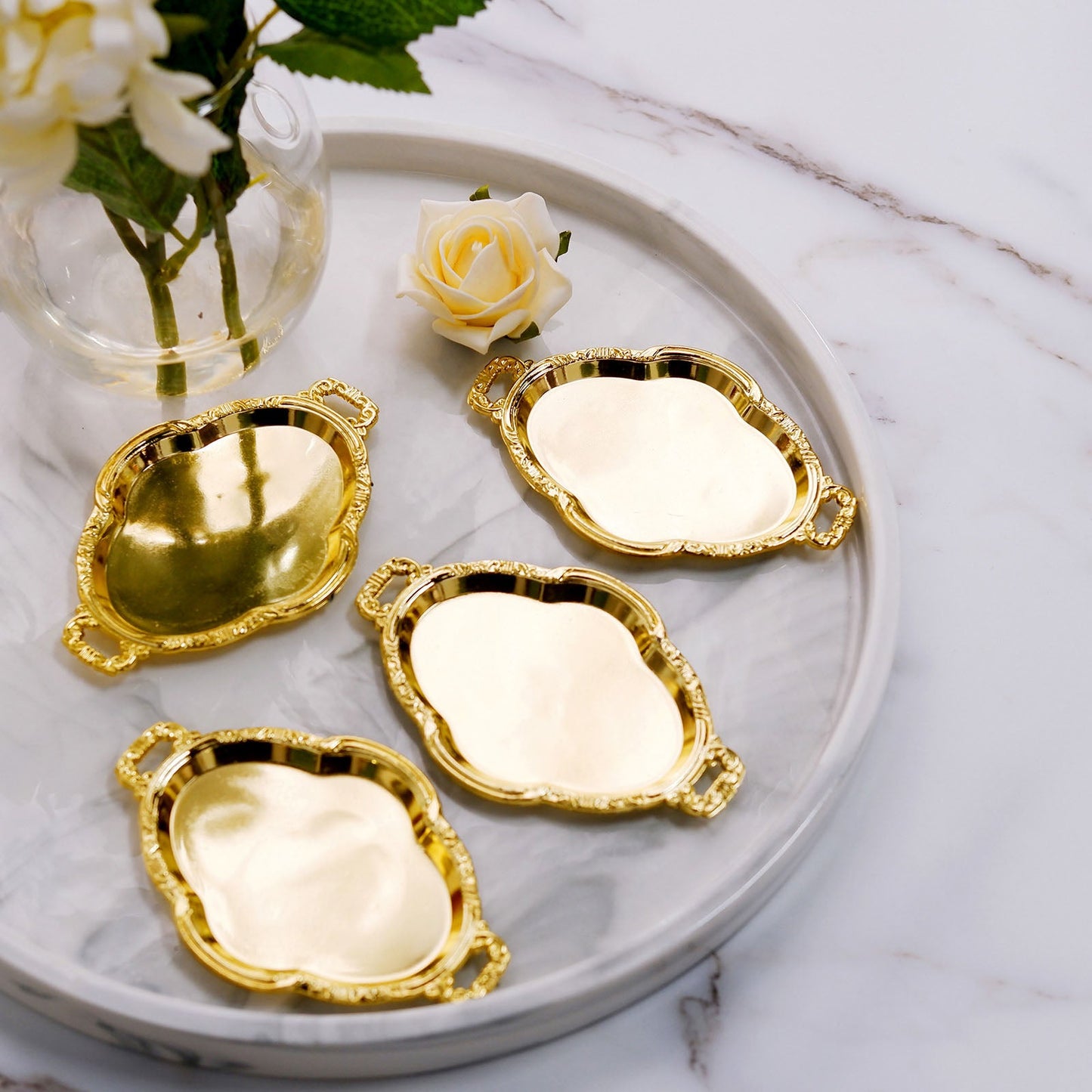 Gold 4.5 Inch Oval Mini Gift Display Serving Plate Candy Baroque Party Favor Trays 12 Pack 