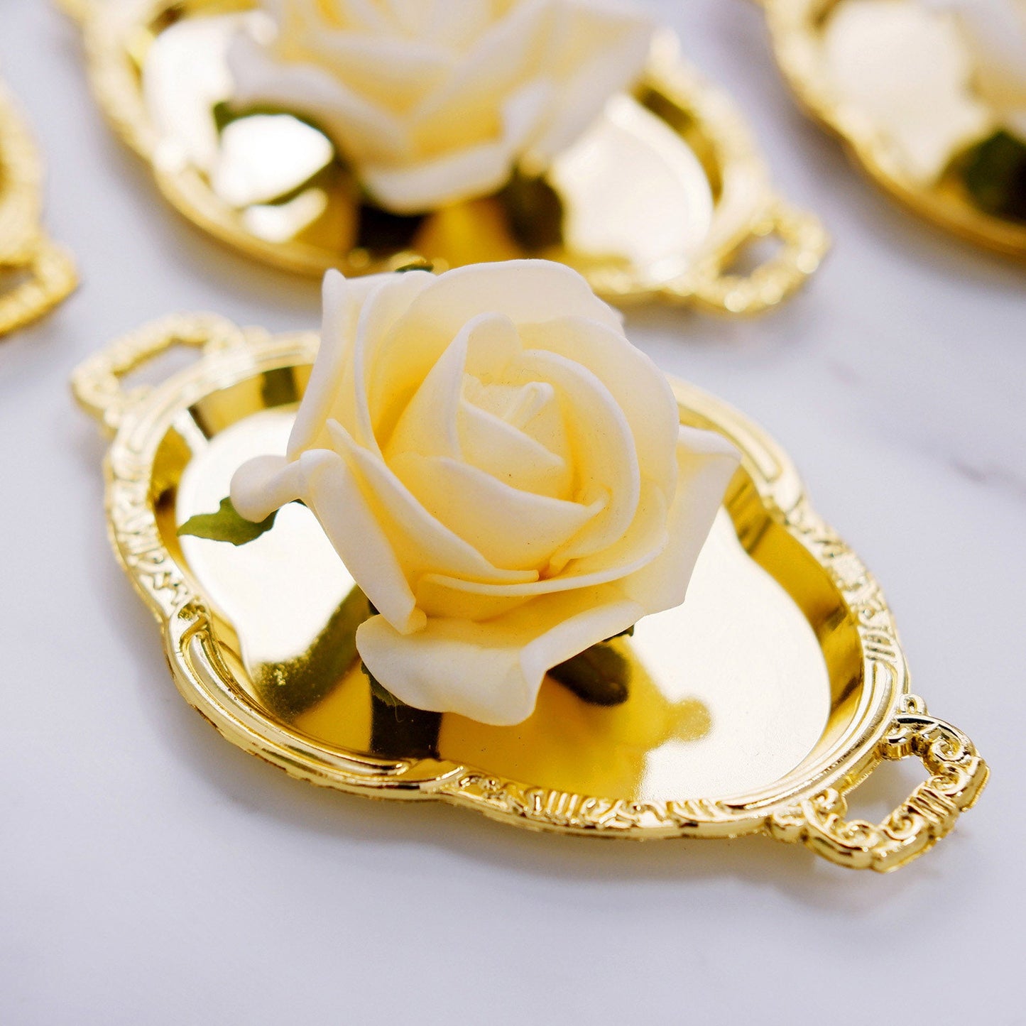 12 Pack | Gold Oval Baroque Mini Party Favor Candy Tray Treat Gift Display Serving Plate - 4.5"