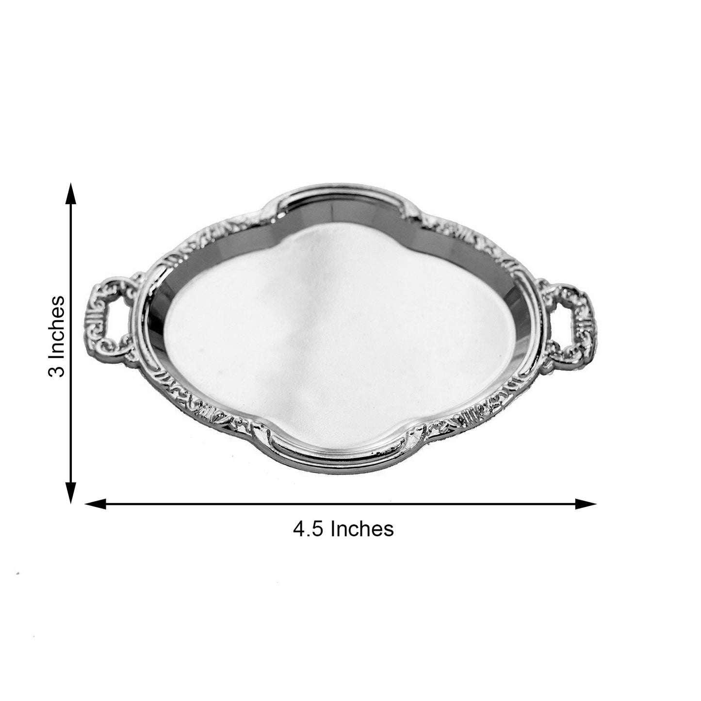 Silver oval baroque mini party favor candy tray serving plate, 4.5 inches.