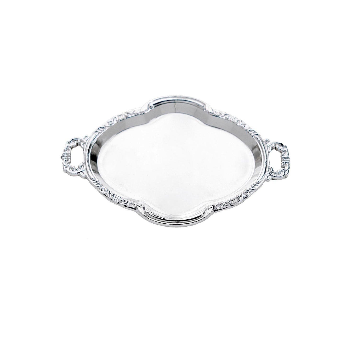 Silver oval baroque mini party favor tray, 4.5 inches, elegant serving display.