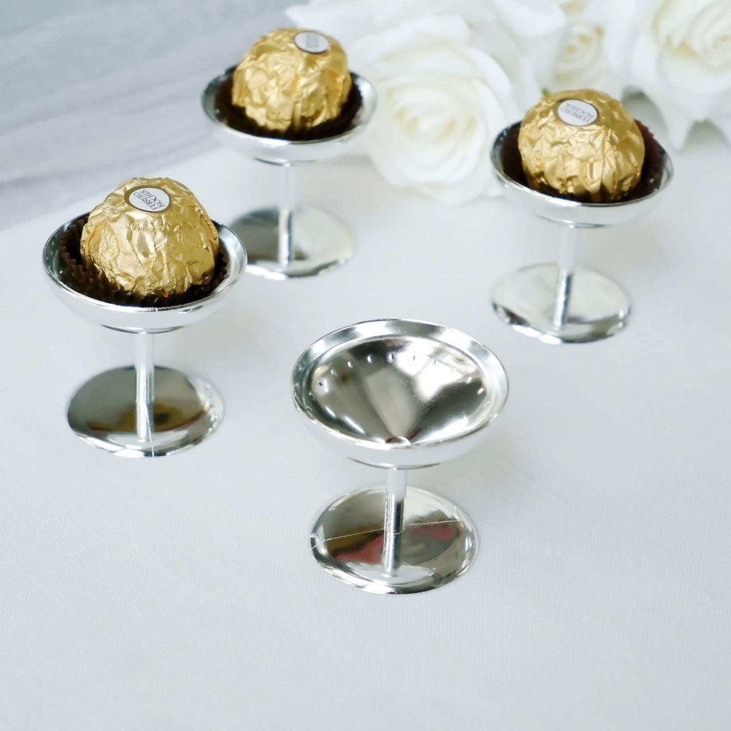 12 Pack 2 Inch Silver Dessert Cup Candy Dishes Mini Treat Pedestal Stands