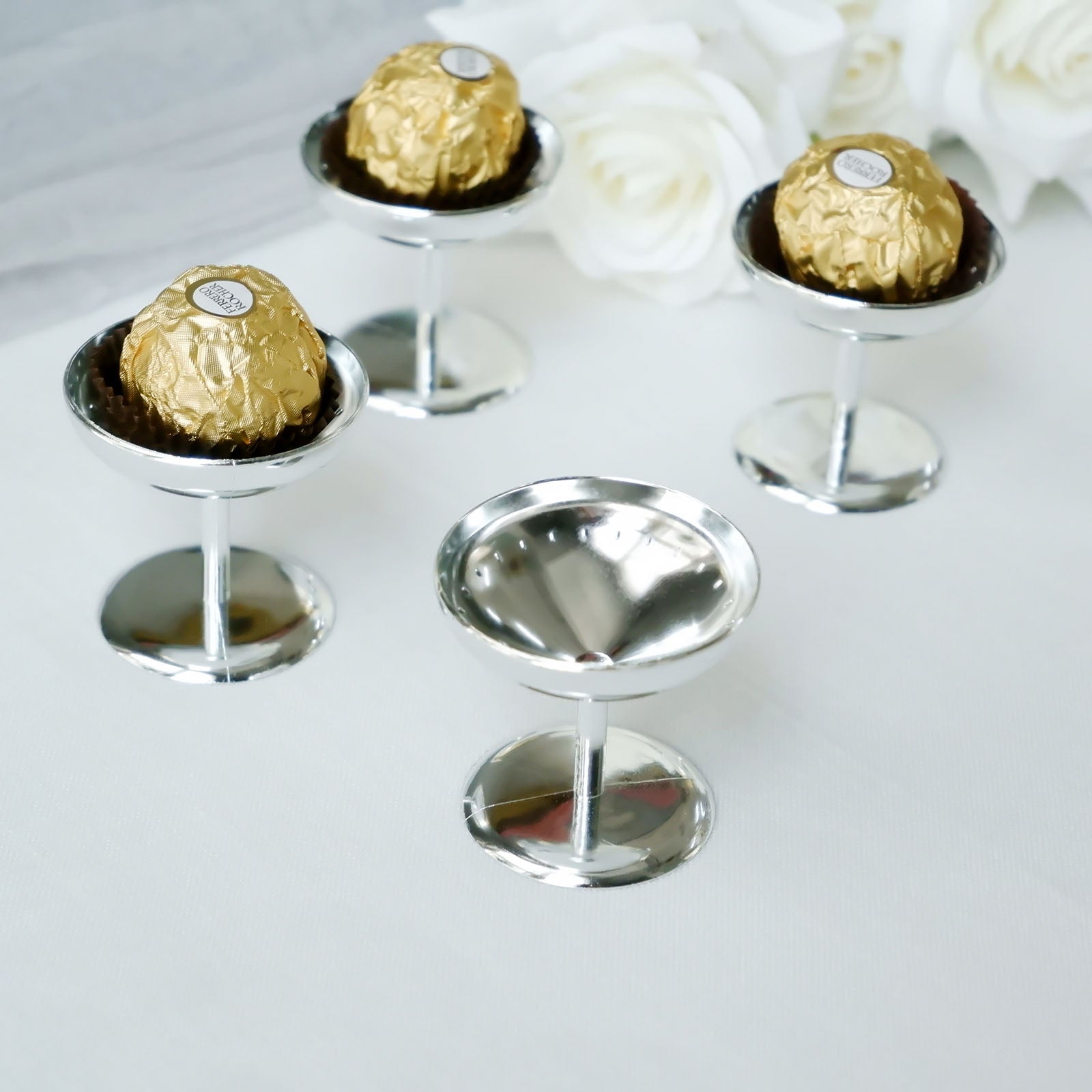 12 Pack 2 Inch Silver Dessert Cup Candy Dishes Mini Treat Pedestal Stands