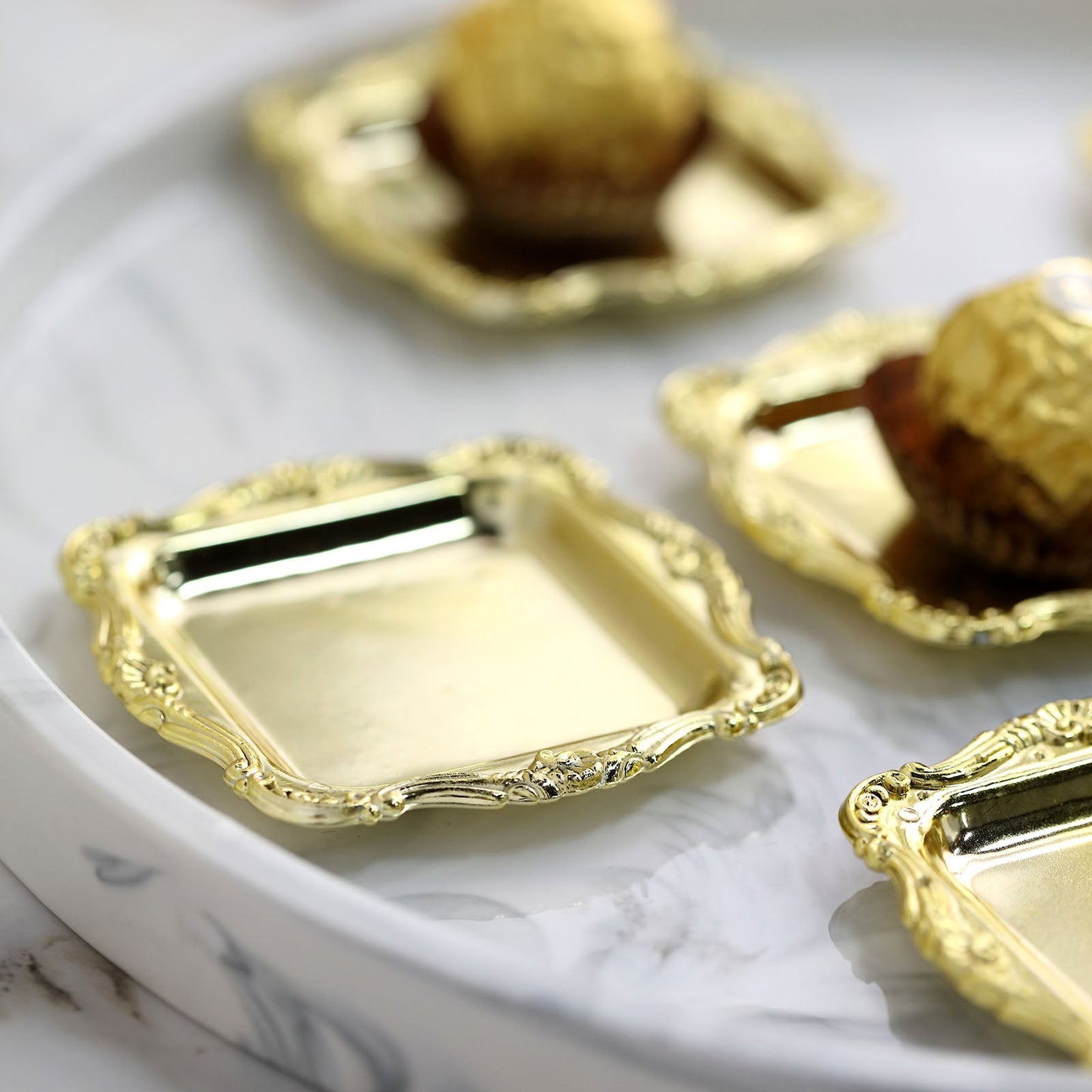 12 Pack Gold Mini Square 3 Inch x 3 Inch Baroque Candy Serving Plates Party Favor