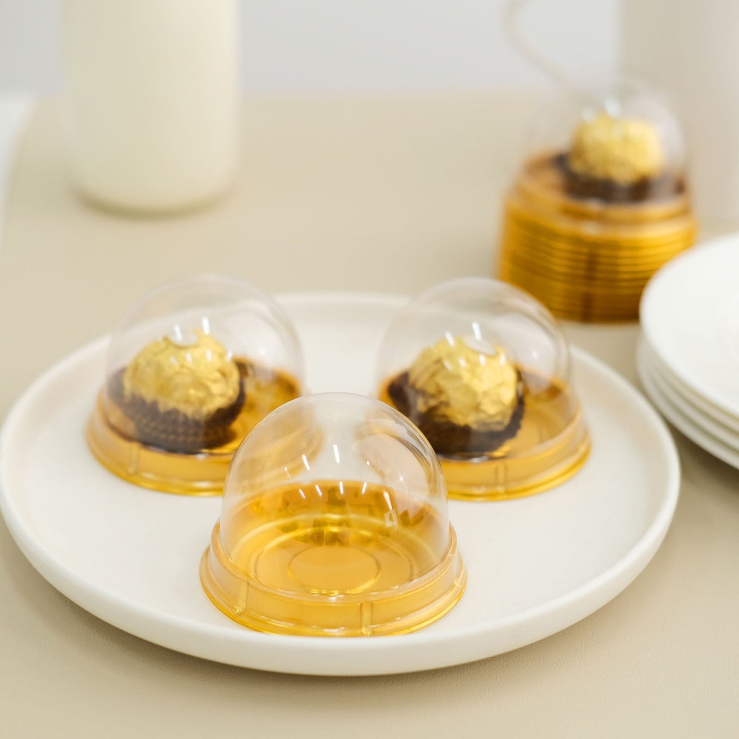 50 Plastic Cupcake Containers Gold And Clear 3 Inch Round Dome Boxes