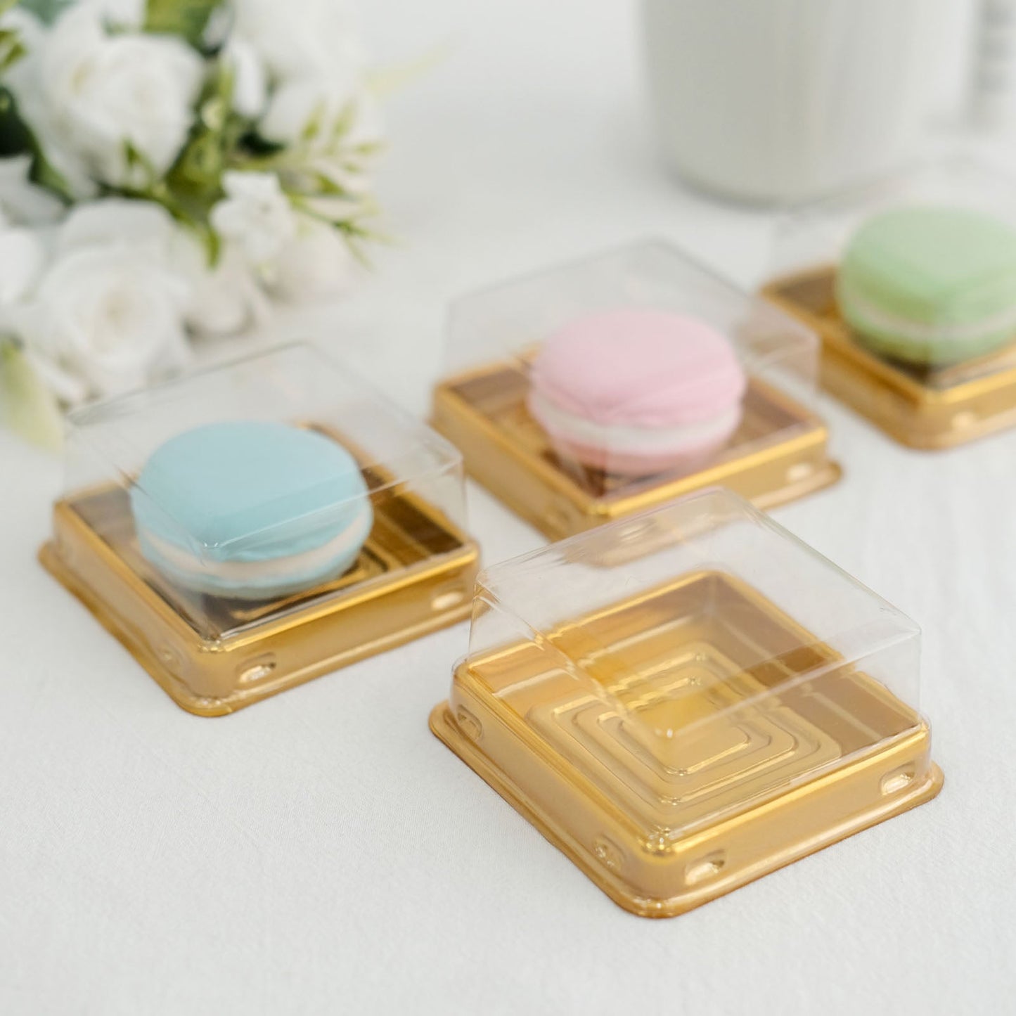 Gold And Clear Square Plastic Cupcake Boxes Mini Party Favors