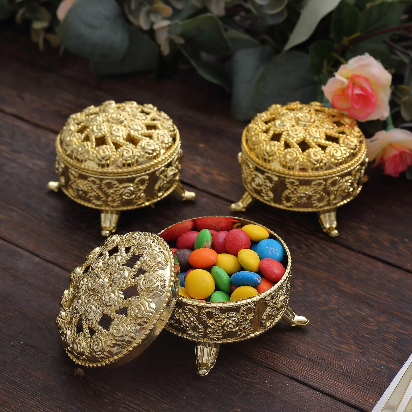 12 Pack | 2.5inch Metallic Gold Vintage Plastic Party Gift Boxes